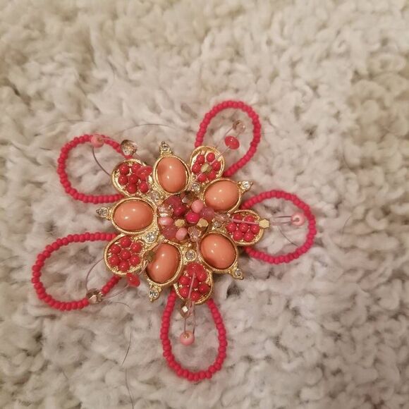 Chico's Flower Brooch Beads Rhinestones 3D Pin - Picture 3 of 7